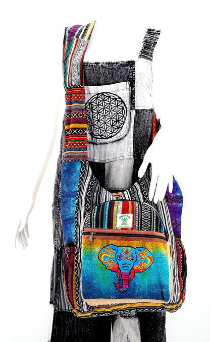 Elephant Hemp Crossbody Bag | Hand Embroidered Tie Dye Messenger Bag