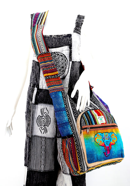 Elephant Hemp Crossbody Bag | Hand Embroidered Tie Dye Messenger Bag