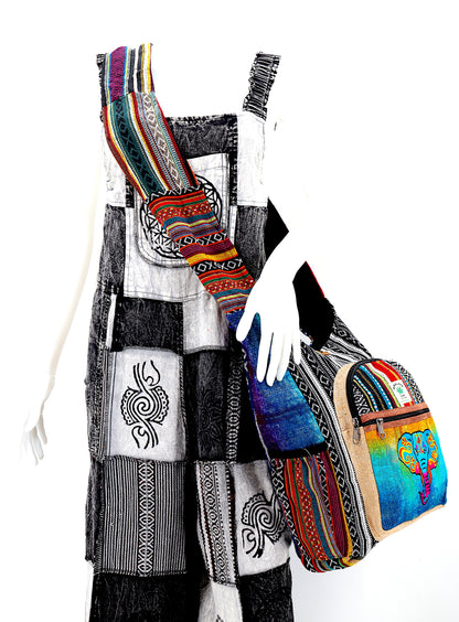Elephant Hemp Crossbody Bag | Hand Embroidered Tie Dye Messenger Bag
