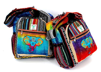 Elephant Hemp Crossbody Bag | Hand Embroidered Tie Dye Messenger Bag