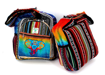 Elephant Hemp Crossbody Bag | Hand Embroidered Tie Dye Messenger Bag