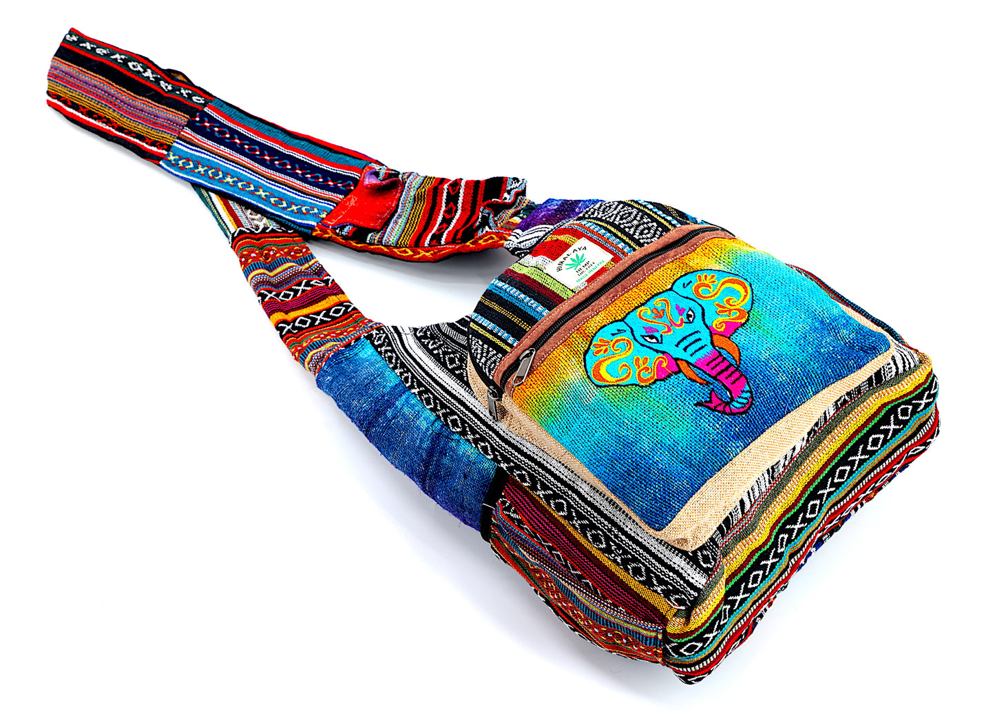 Hemp Elephant Hand Embroidered Tie Dye Crossbody Bag