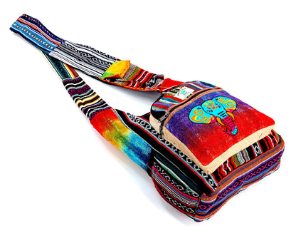 Elephant Hemp Crossbody Bag | Hand Embroidered Tie Dye Messenger Bag
