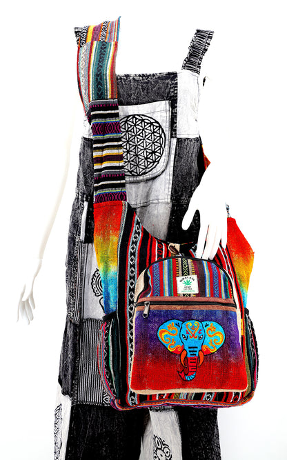 Elephant Hemp Crossbody Bag | Hand Embroidered Tie Dye Messenger Bag