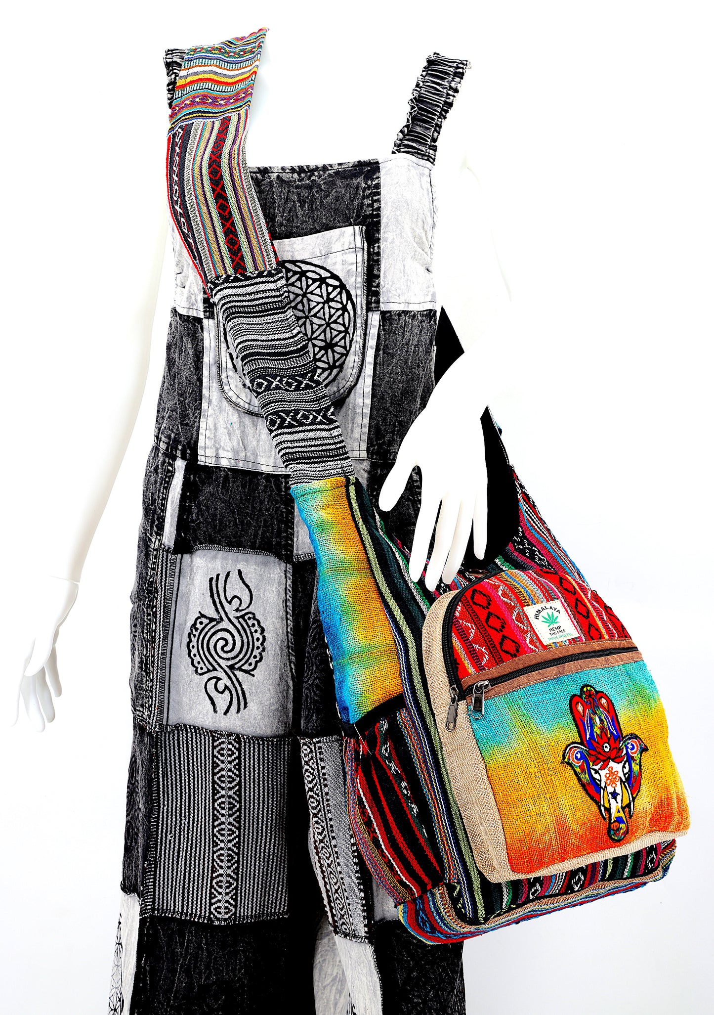 Hemp Hamsa Elephant Hand Embroidered Tie Dye Crossbody Bag