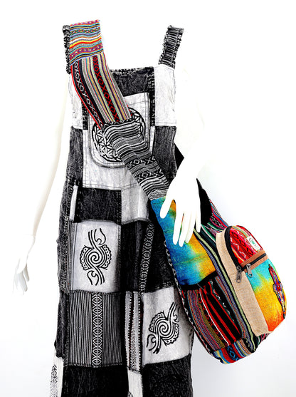 Hamsa Elephant Hemp Crossbody | Hand Embroidered Tie Dye Messenger Bag