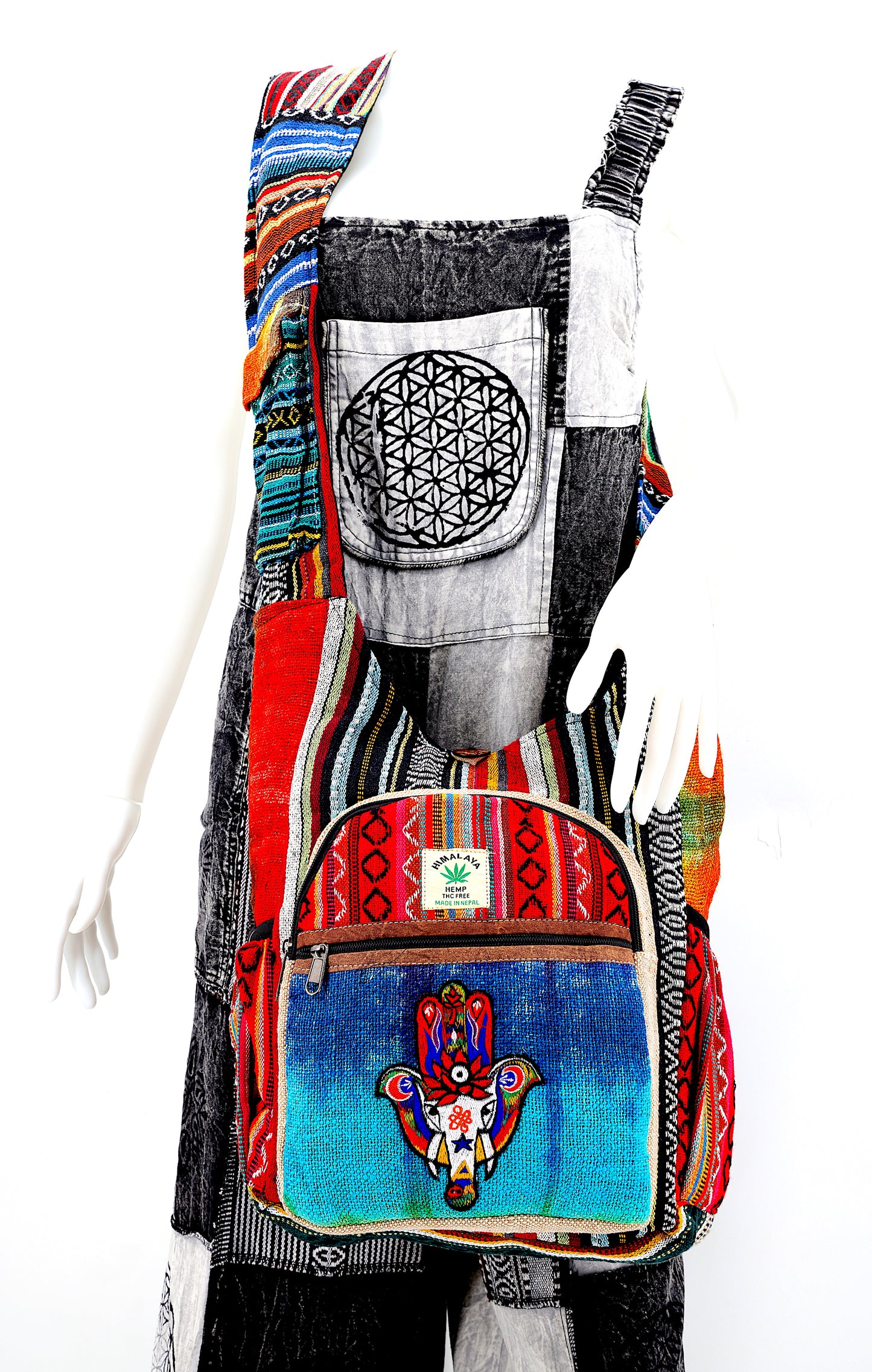 Hemp Hamsa Elephant Hand Embroidered Tie Dye Crossbody Bag