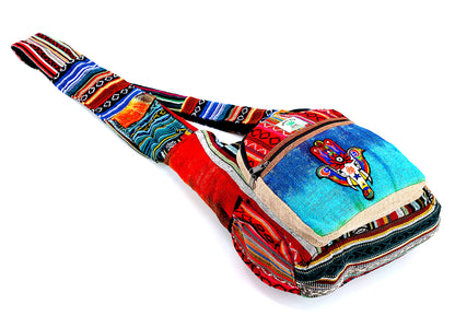 Hamsa Elephant Hemp Crossbody | Hand Embroidered Tie Dye Messenger Bag