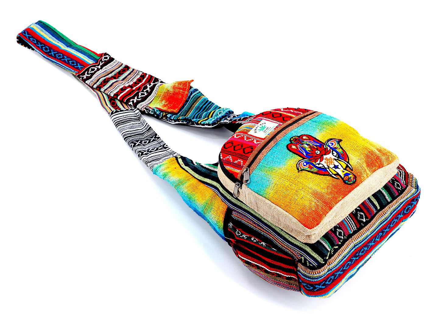 Hemp Hamsa Elephant Hand Embroidered Tie Dye Crossbody Bag