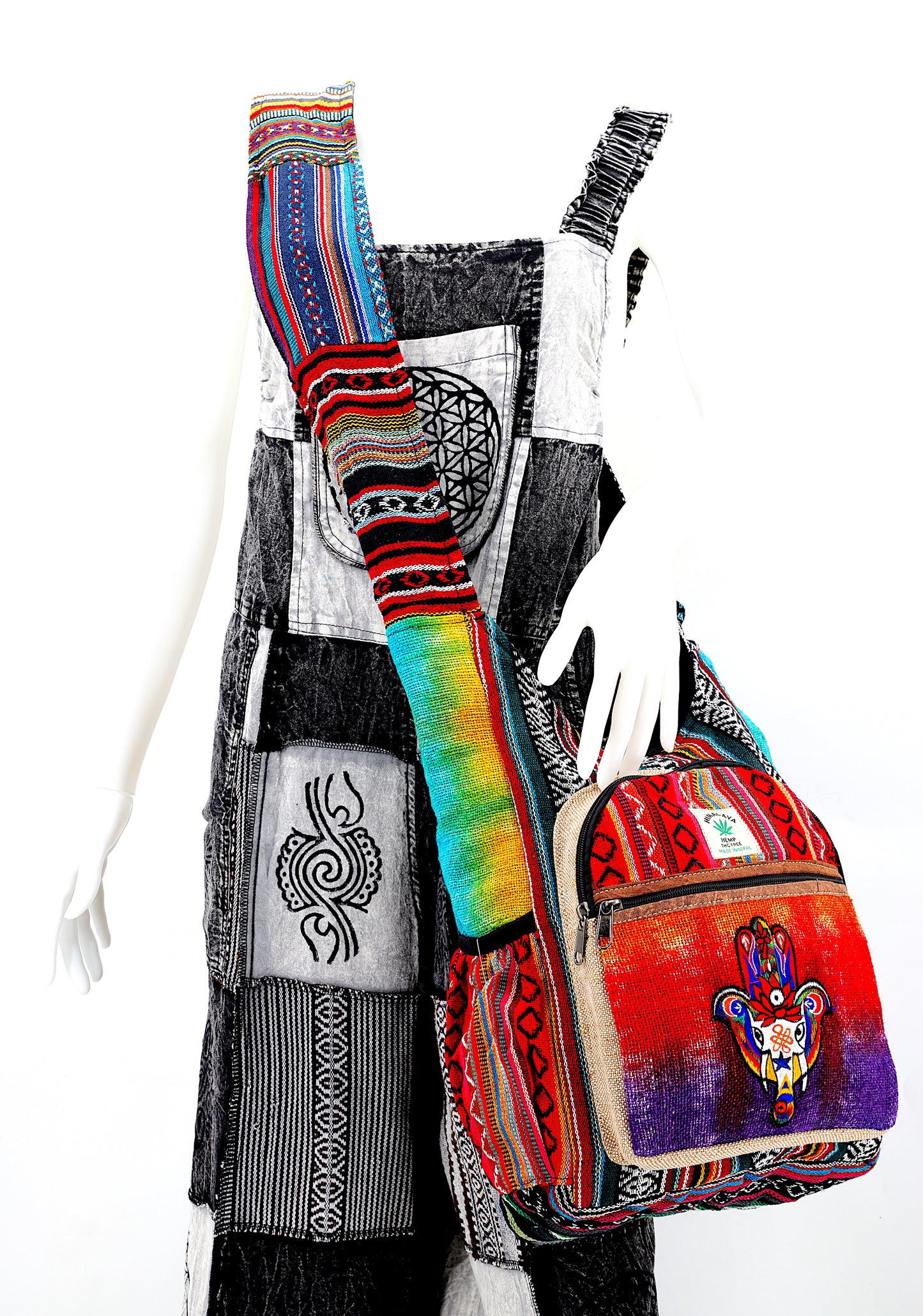 Hemp Hamsa Elephant Hand Embroidered Tie Dye Crossbody Bag