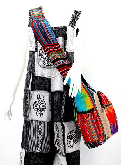 Hamsa Elephant Hemp Crossbody | Hand Embroidered Tie Dye Messenger Bag