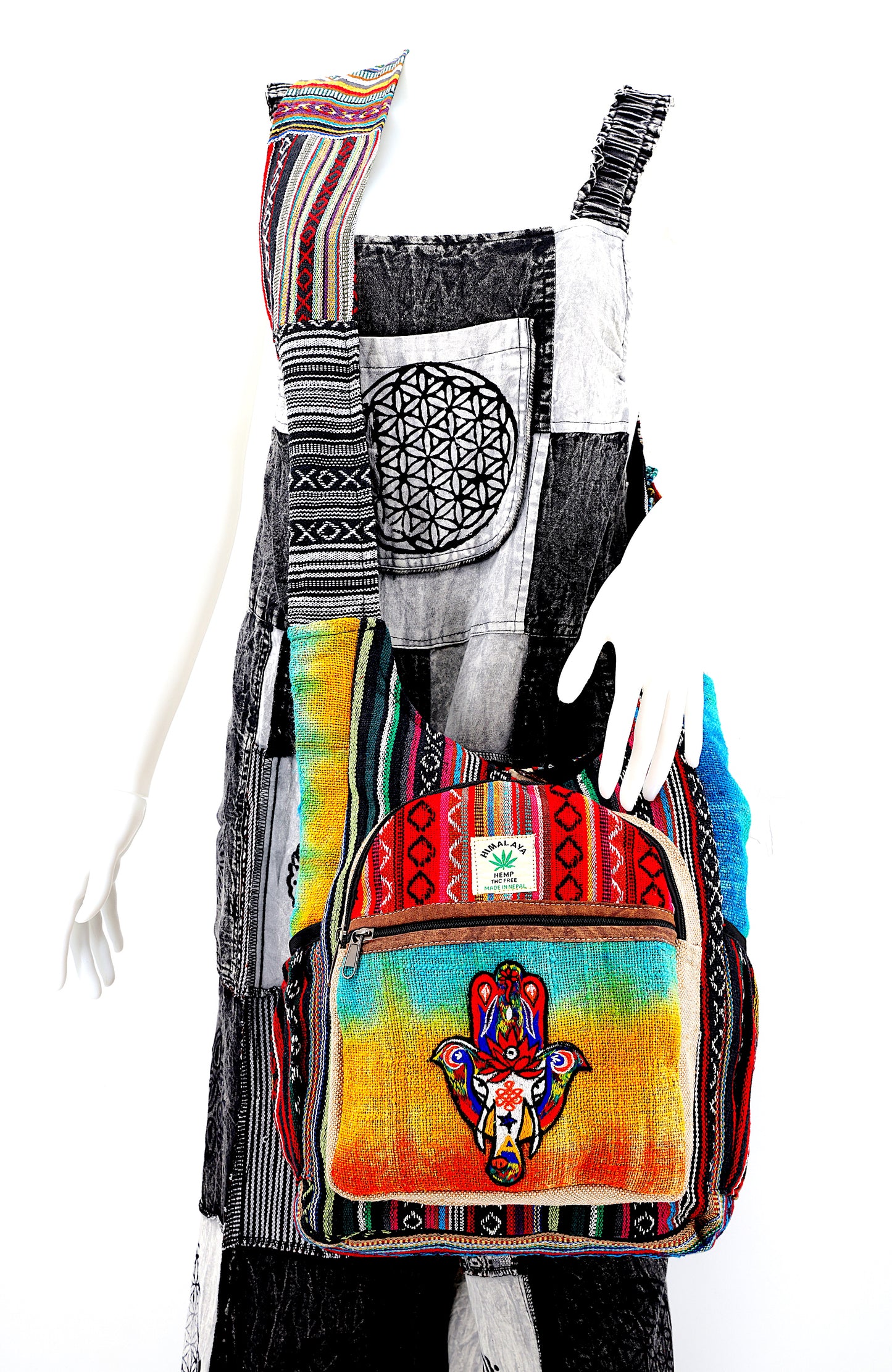 Hemp Hamsa Elephant Hand Embroidered Tie Dye Crossbody Bag