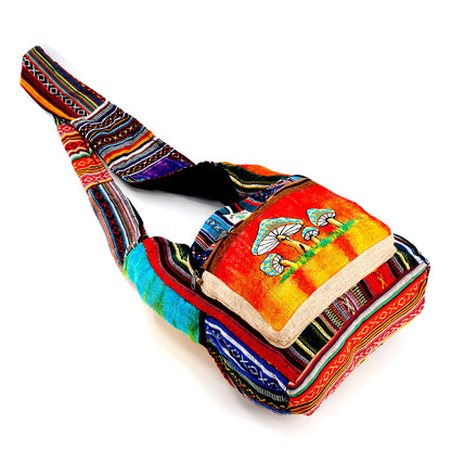 Mushroom Hemp Crossbody Bag | Hand Embroidered Tie Dye Messenger Bag