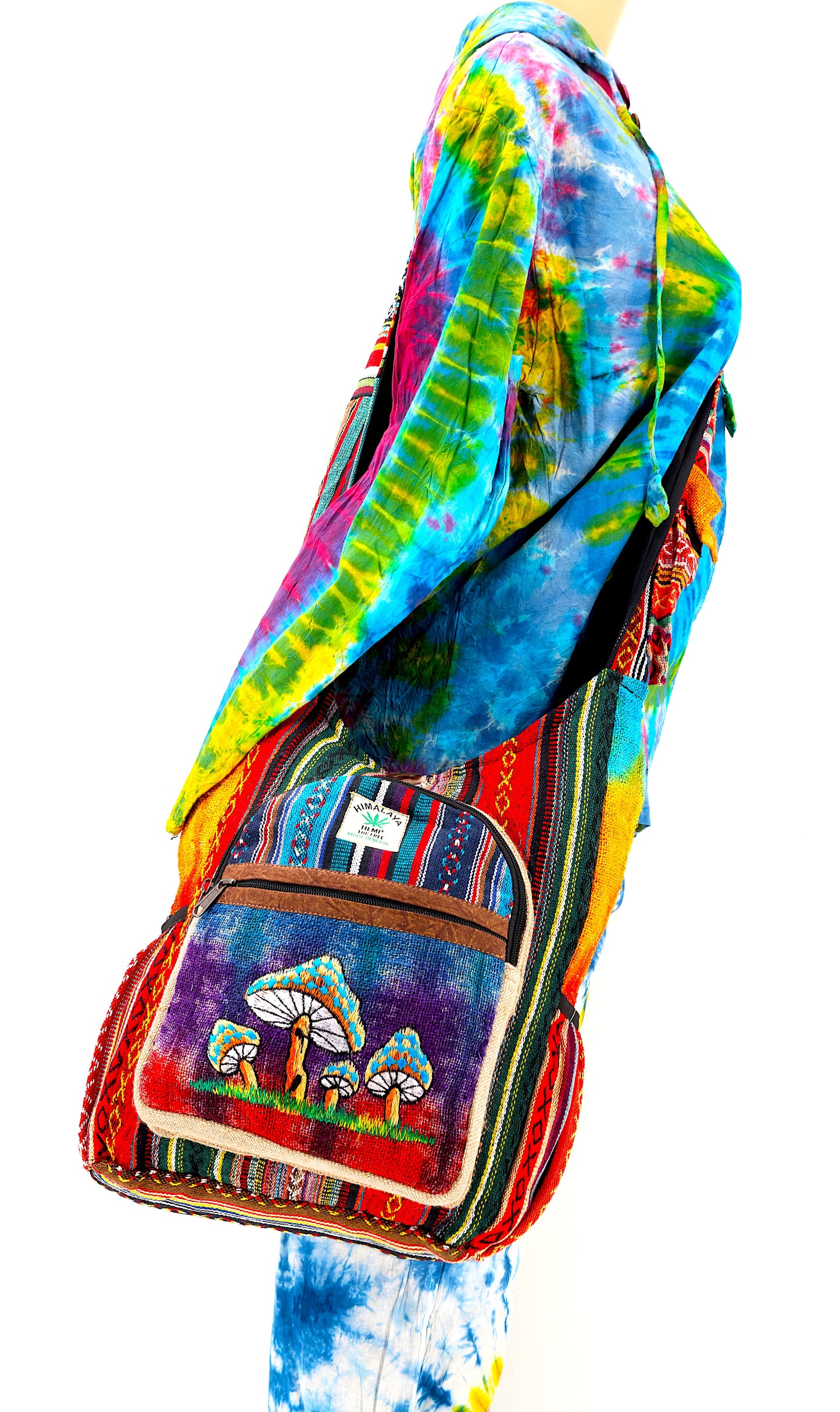 Hemp Mushroom Hand Embroidered Tie Dye Crossbody Bag