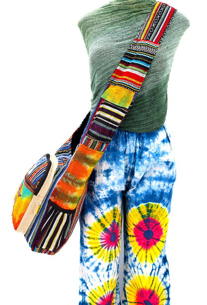 Frog Mushroom Hemp Crossbody | Hand Embroidered Tie Dye Messenger Bag