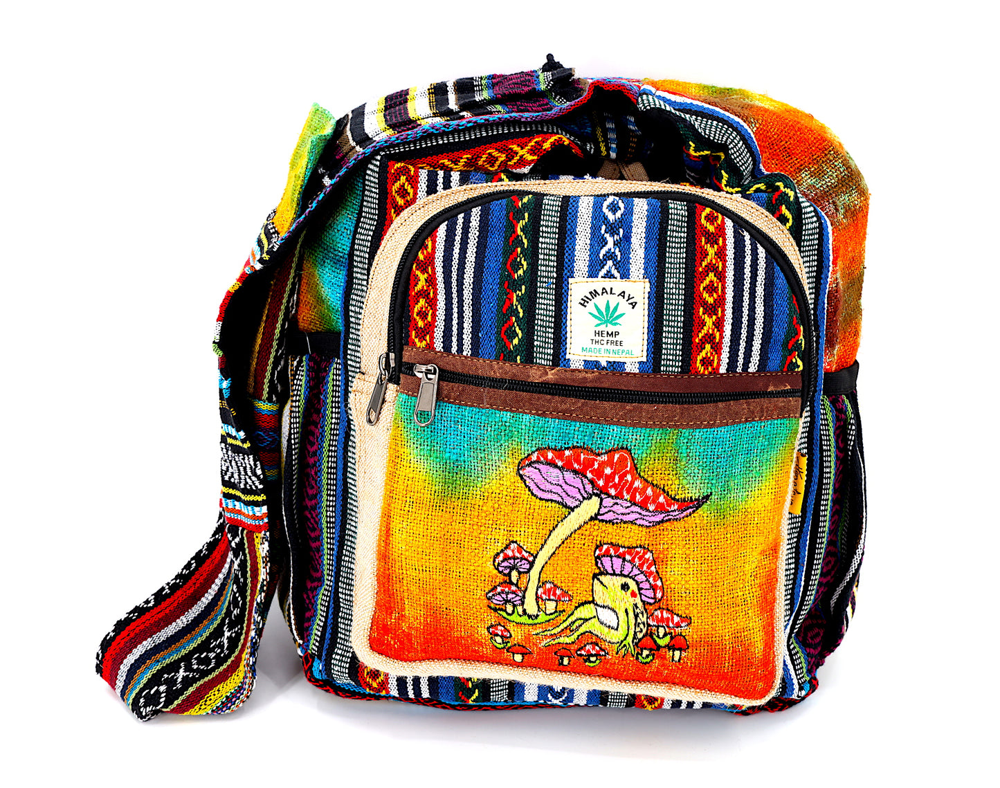 Hemp Frog Mushroom Hand Embroidered Tie Dye Crossbody Bag