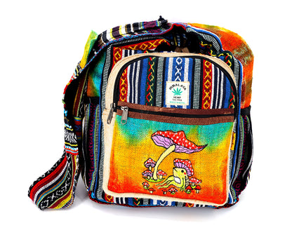 Frog Mushroom Hemp Crossbody | Hand Embroidered Tie Dye Messenger Bag
