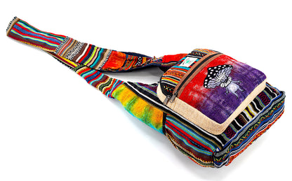 Mushroom Elf Hemp Crossbody | Hand Embroidered Tie Dye Messenger Bag