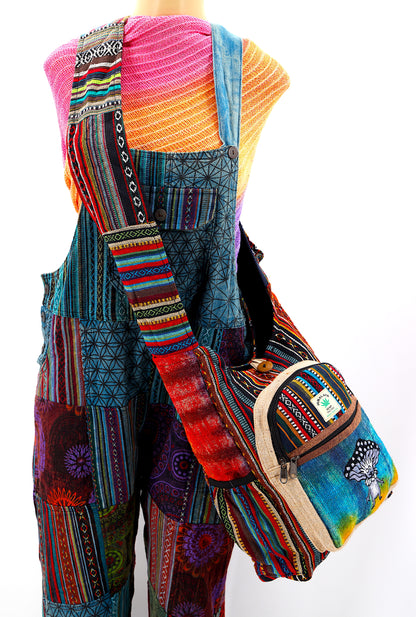 Mushroom Elf Hemp Crossbody | Hand Embroidered Tie Dye Messenger Bag
