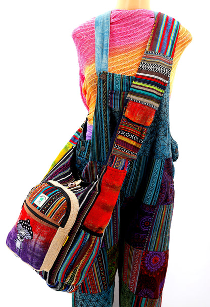 Mushroom Elf Hemp Crossbody | Hand Embroidered Tie Dye Messenger Bag