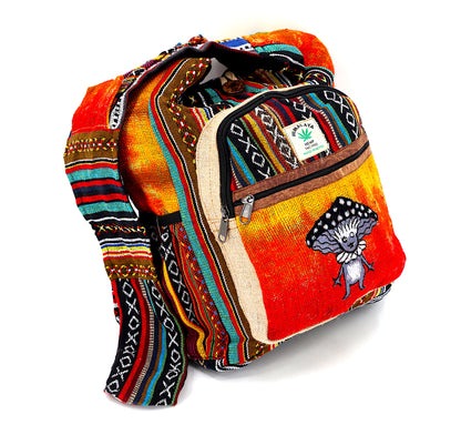 Mushroom Elf Hemp Crossbody | Hand Embroidered Tie Dye Messenger Bag