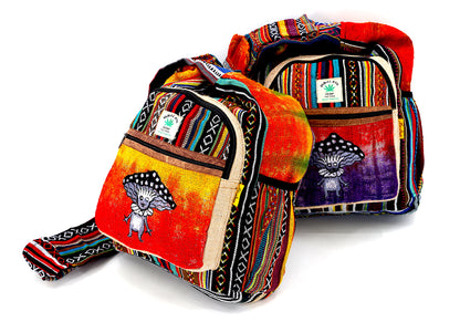 Mushroom Elf Hemp Crossbody | Hand Embroidered Tie Dye Messenger Bag