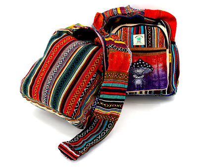 Mushroom Elf Hemp Crossbody | Hand Embroidered Tie Dye Messenger Bag