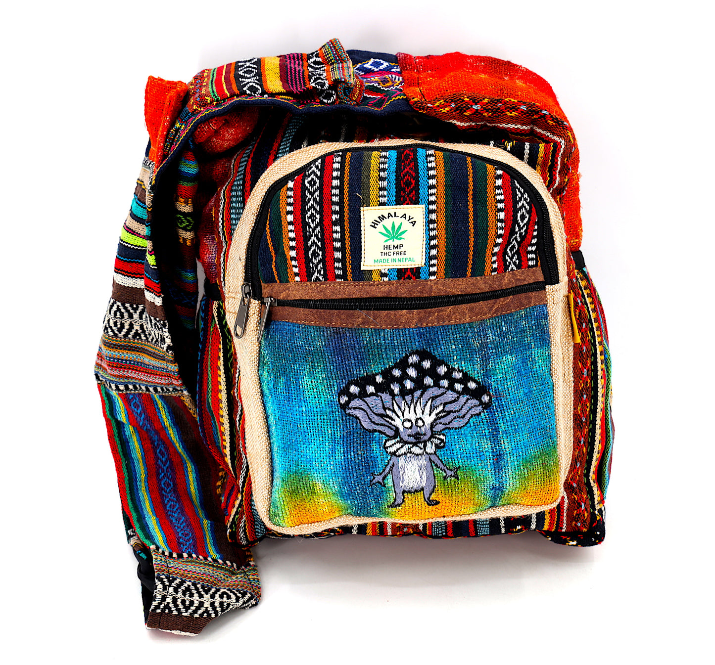 Hemp Mushroom Elf Hand Embroidered Tie Dye Crossbody Bag