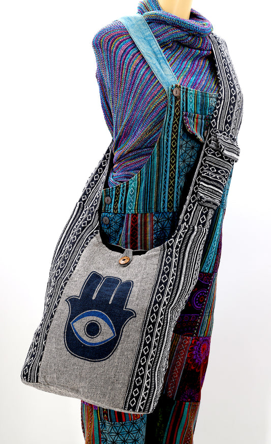 Cotton Hamsa Evil Eye Print Handmade Crossbody Bag