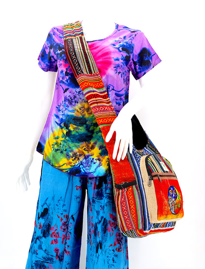Mushroom Yin Yang Hemp Crossbody | Hand Embroidered Messenger Bag