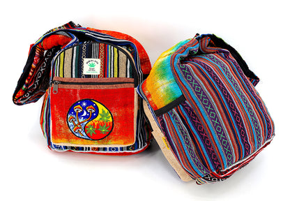 Mushroom Yin Yang Hemp Crossbody | Hand Embroidered Messenger Bag