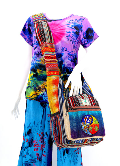 Mushroom Yin Yang Hemp Crossbody | Hand Embroidered Messenger Bag