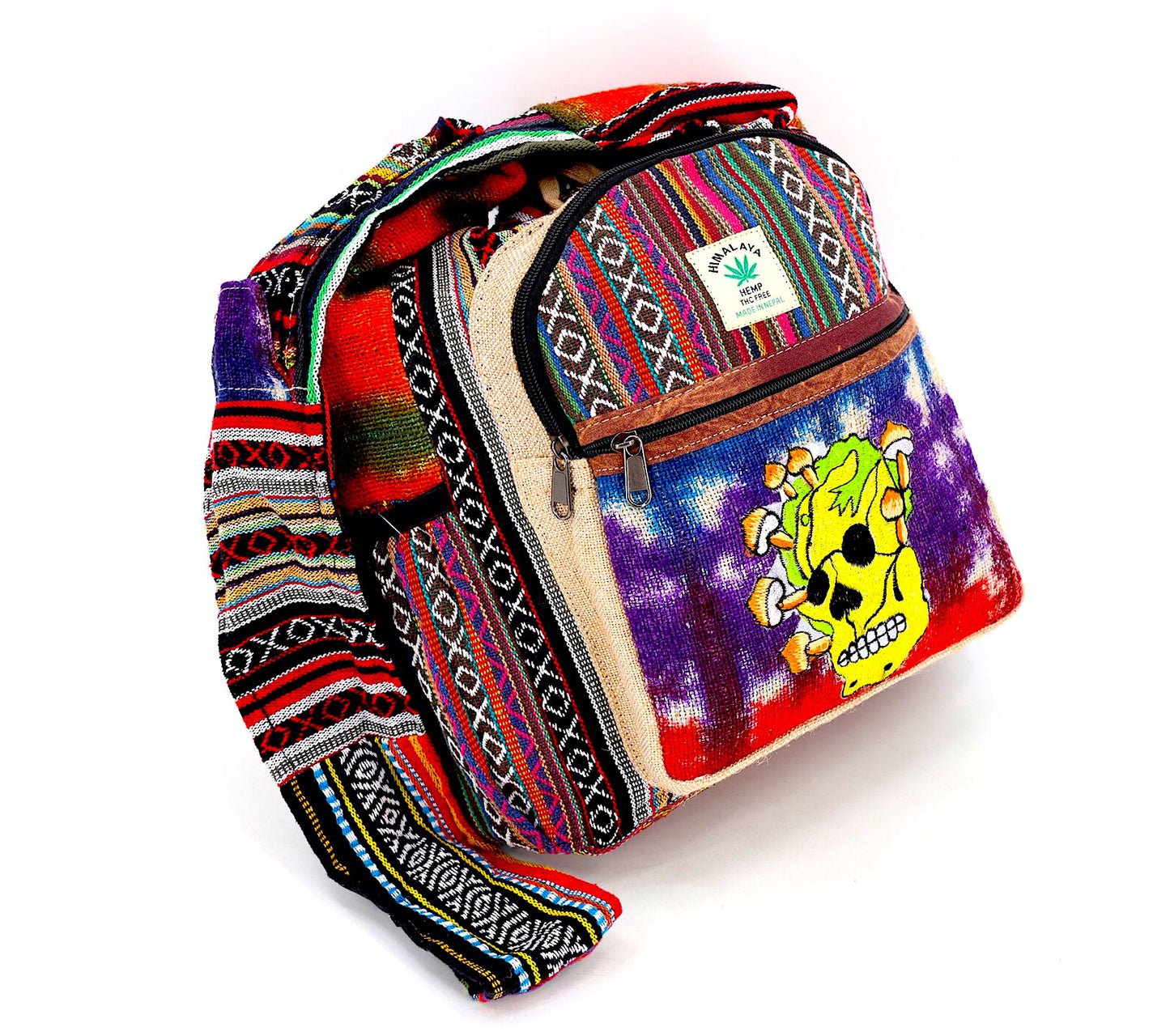 Hemp Skull Mushroom Hand Embroidered Tie Dye Crossbody Bag