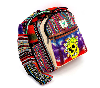 Skull Mushroom Hemp Crossbody | Hand Embroidered Tie Dye Messenger Bag