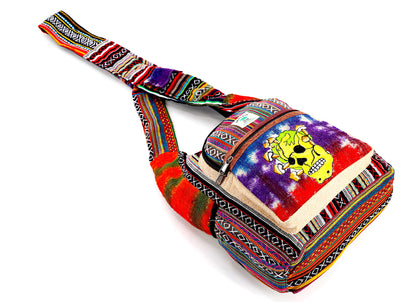 Skull Mushroom Hemp Crossbody | Hand Embroidered Tie Dye Messenger Bag