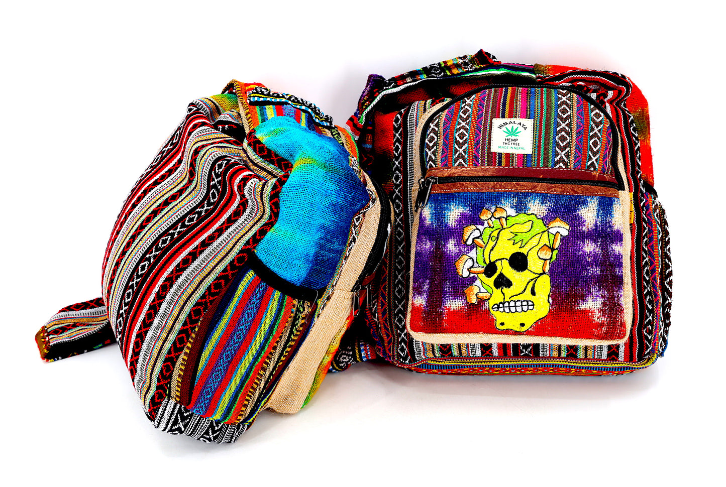 Hemp Skull Mushroom Hand Embroidered Tie Dye Crossbody Bag