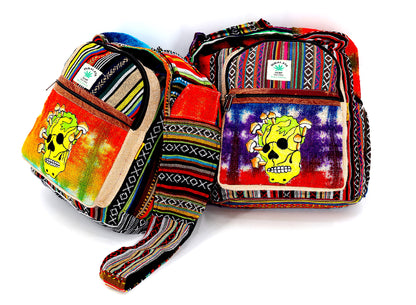 Skull Mushroom Hemp Crossbody | Hand Embroidered Tie Dye Messenger Bag