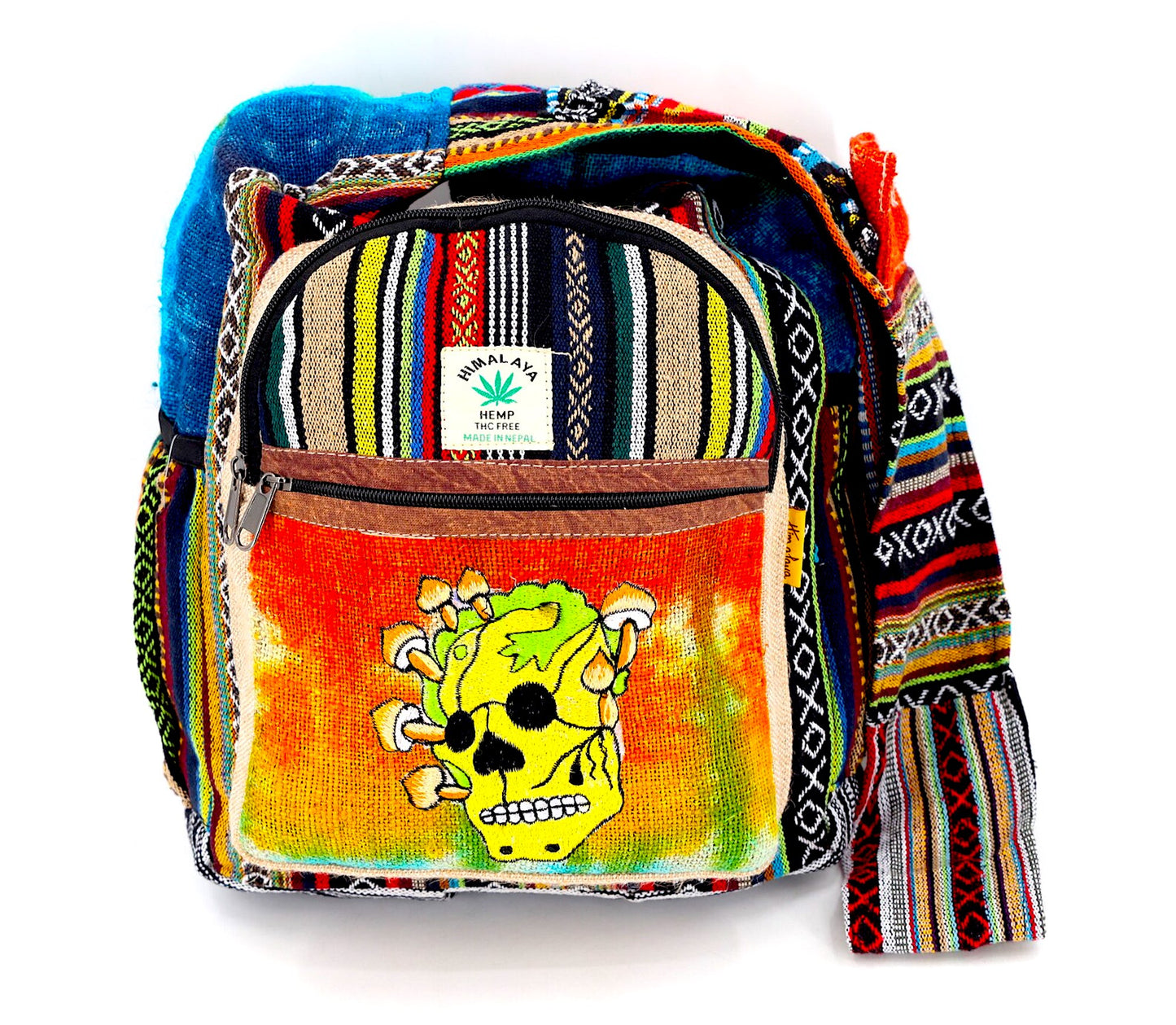 Hemp Skull Mushroom Hand Embroidered Tie Dye Crossbody Bag