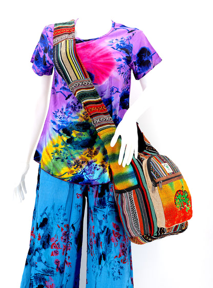 Chameleon Hemp Crossbody Bag | Hand Embroidered Tie Dye Messenger Bag
