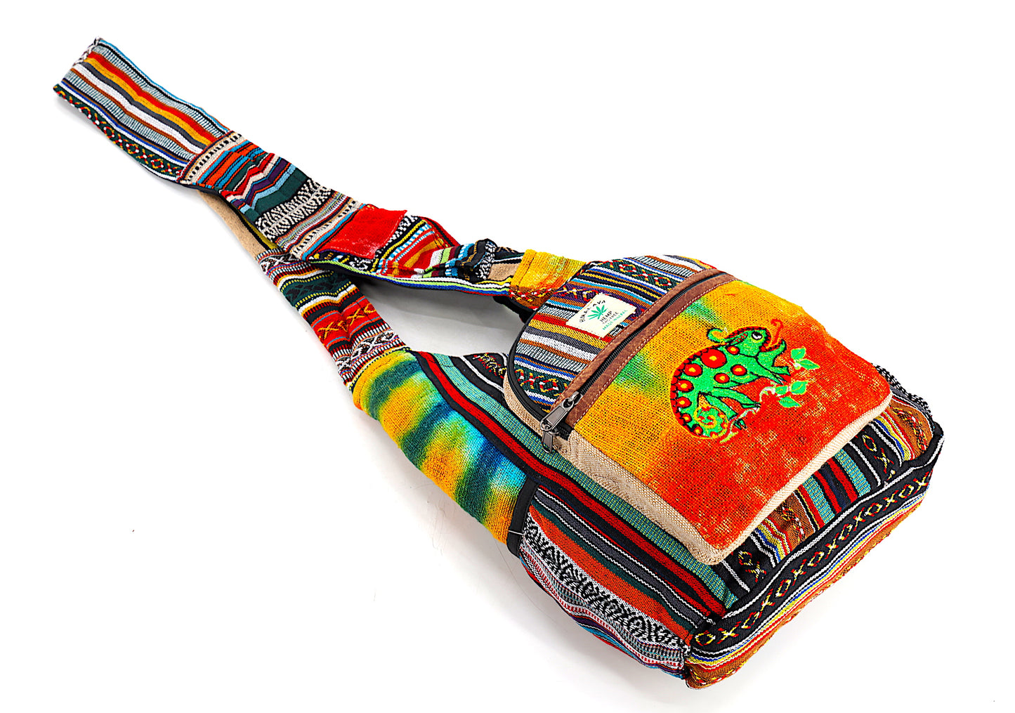 Hemp Chameleon Hand Embroidered Tie Dye Crossbody Bag