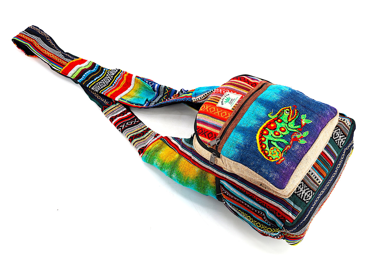 Hemp Chameleon Hand Embroidered Tie Dye Crossbody Bag