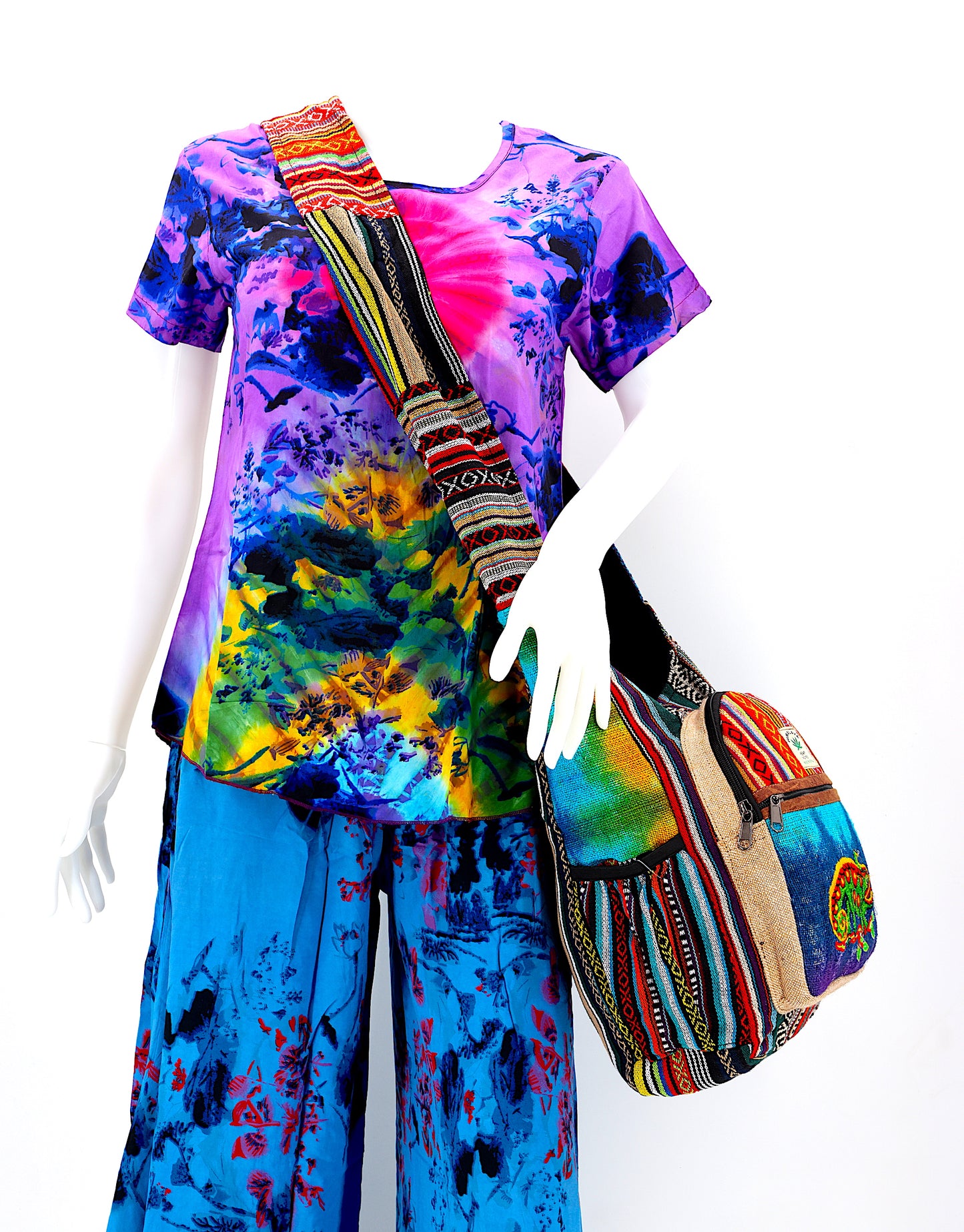 Hemp Chameleon Hand Embroidered Tie Dye Crossbody Bag