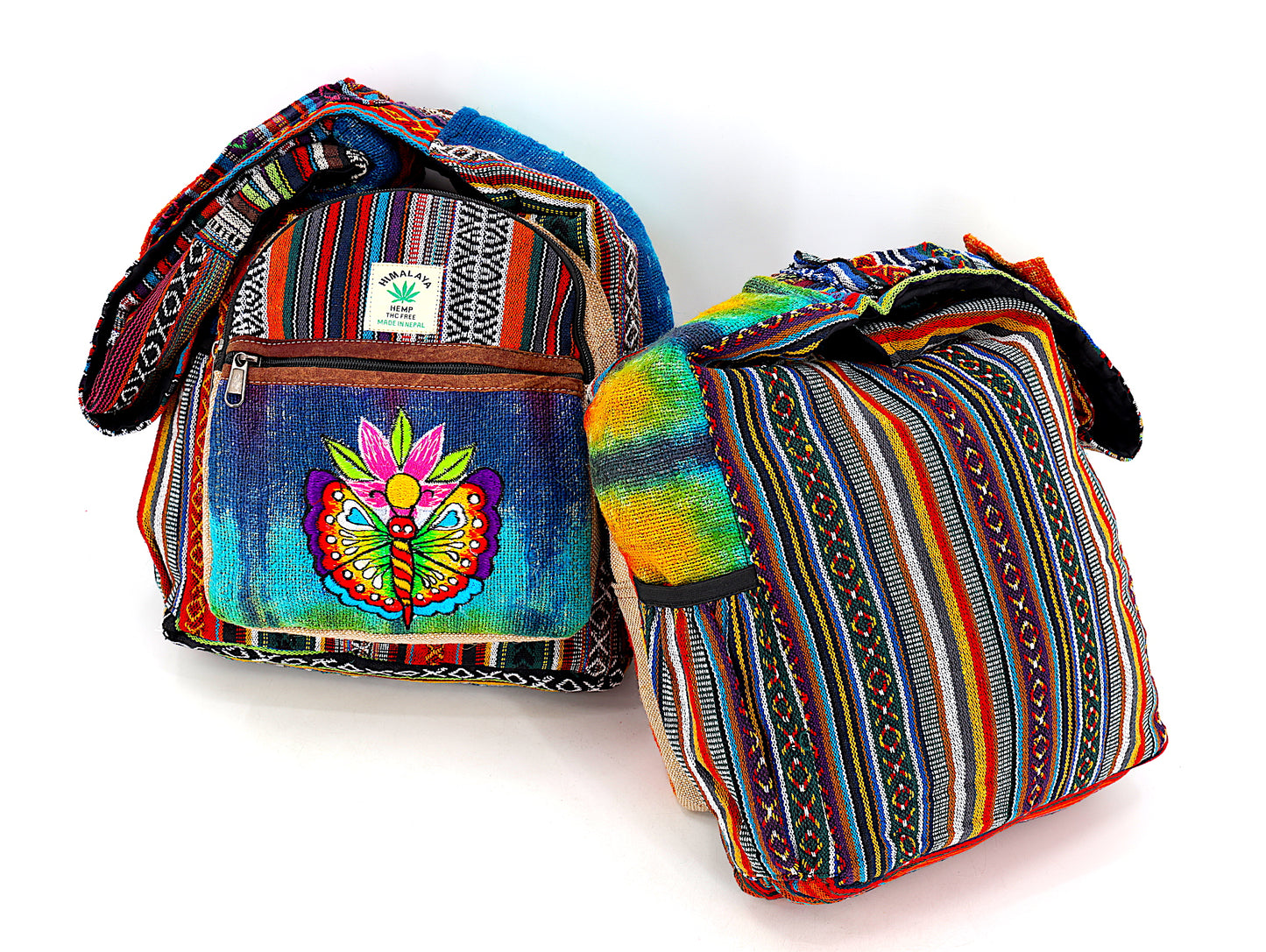 Hemp Butterfly Flower Hand Embroidered Tie Dye Crossbody Bag