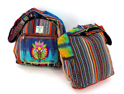 Butterfly Flower Hemp Crossbody | Hand Embroidered Tie Dye Messenger Bag