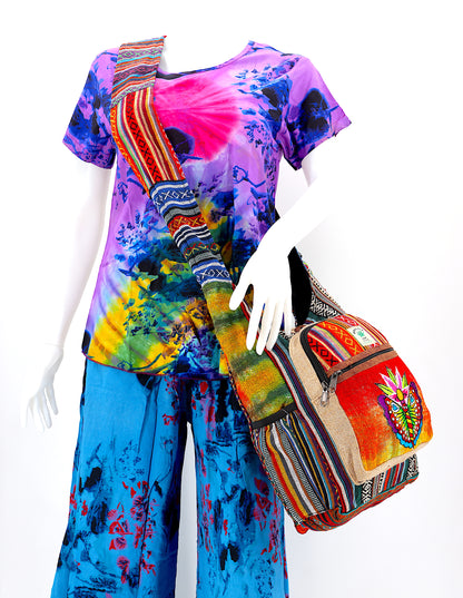Butterfly Flower Hemp Crossbody | Hand Embroidered Tie Dye Messenger Bag