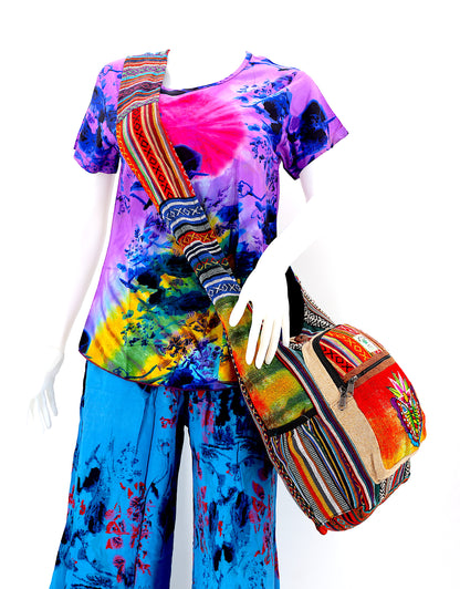 Butterfly Flower Hemp Crossbody | Hand Embroidered Tie Dye Messenger Bag