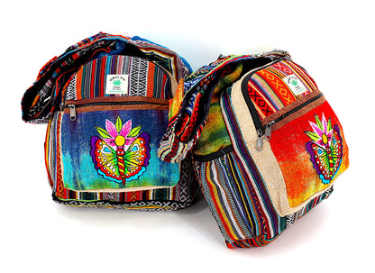 Butterfly Flower Hemp Crossbody | Hand Embroidered Tie Dye Messenger Bag