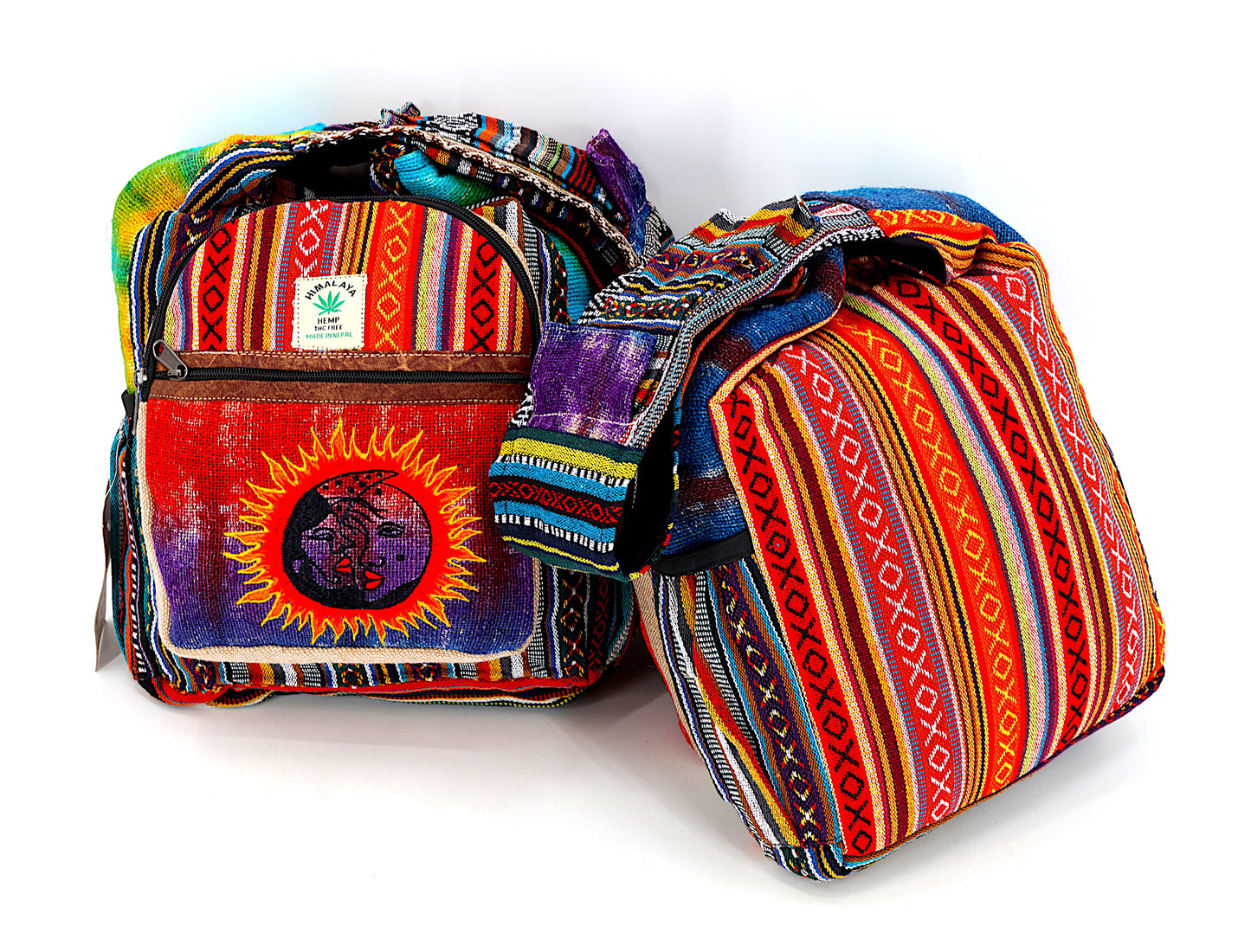 Hemp Sun and Moon Hand Embroidered Tie Dye Crossbody Bag