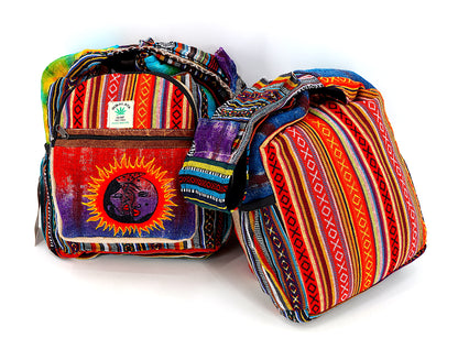 Sun & Moon Hemp Crossbody | Hand Embroidered Tie Dye Messenger Bag