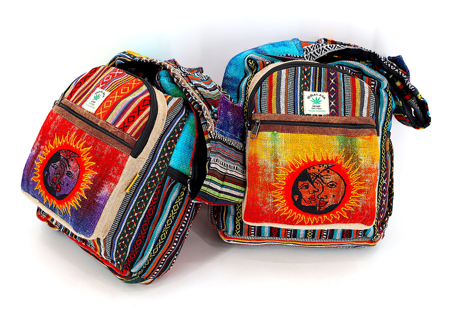 Hemp Sun and Moon Hand Embroidered Tie Dye Crossbody Bag